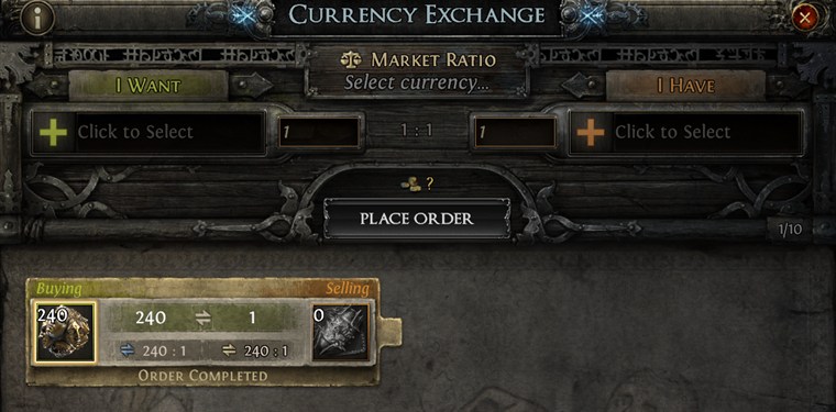 The order is complete: 240 Exalted Orbs received for the Arbiter's Ignition.